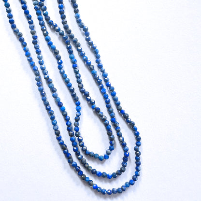 Lapis Lazuli faceted rondelle beads in 2.5mm size arranged in a 32cm strand with deep blue colour and golden flecks.