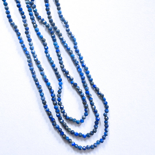 Lapis Lazuli faceted rondelle beads in 2.5mm size arranged in a 32cm strand with deep blue colour and golden flecks.