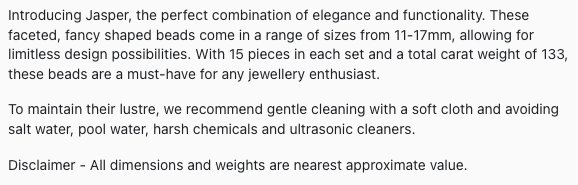 Text describing the product details of the  Jasper natural gemstone beads, as seen on the Australian owned Melbourne Gemstone Beads shop.
