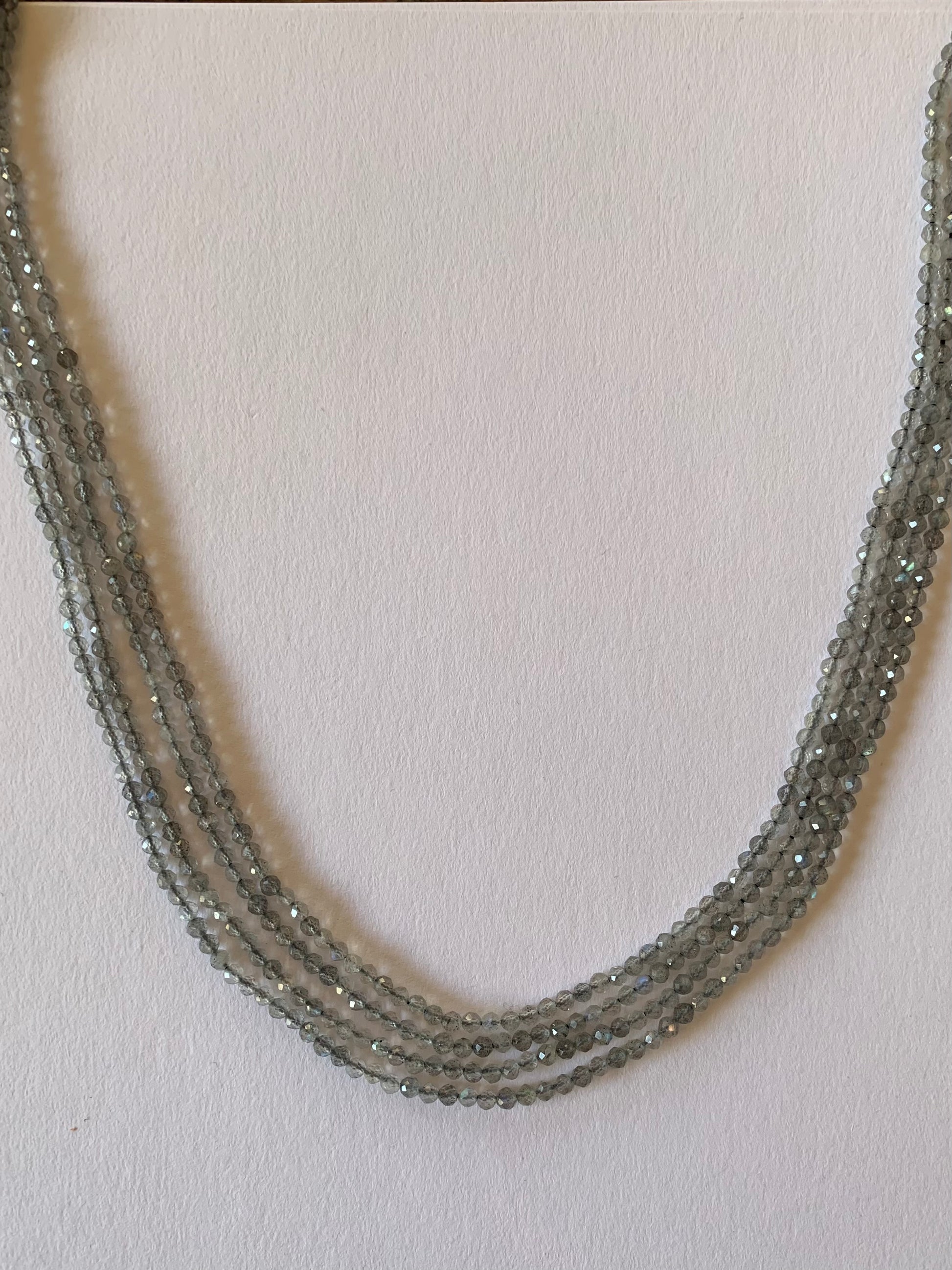 An array of  Faceted Rondelle Labradorite beads, 2.5-2.7mm in size, gathered together, emphasising their stunning colour.