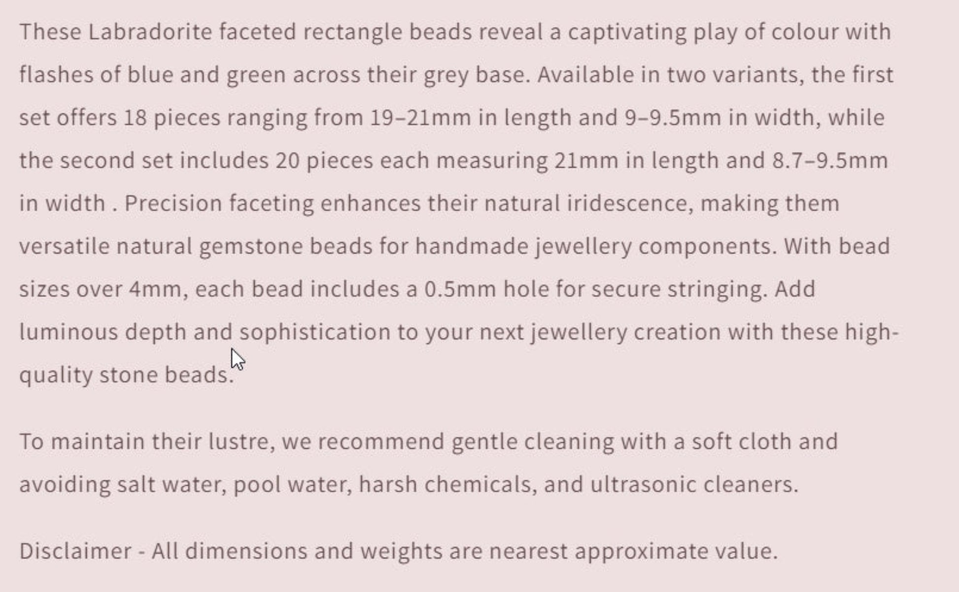 Text describing the product details of the gemstone beads , as seen on the Australian owned and trusted bead supplier, Melbourne Gemstone Beads.