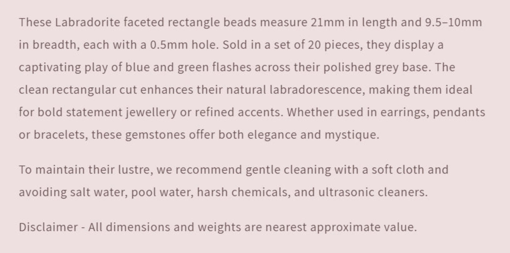 Text describing the product details of the gemstone beads , as seen on the Australian owned Melbourne Gemstone Beads shop.