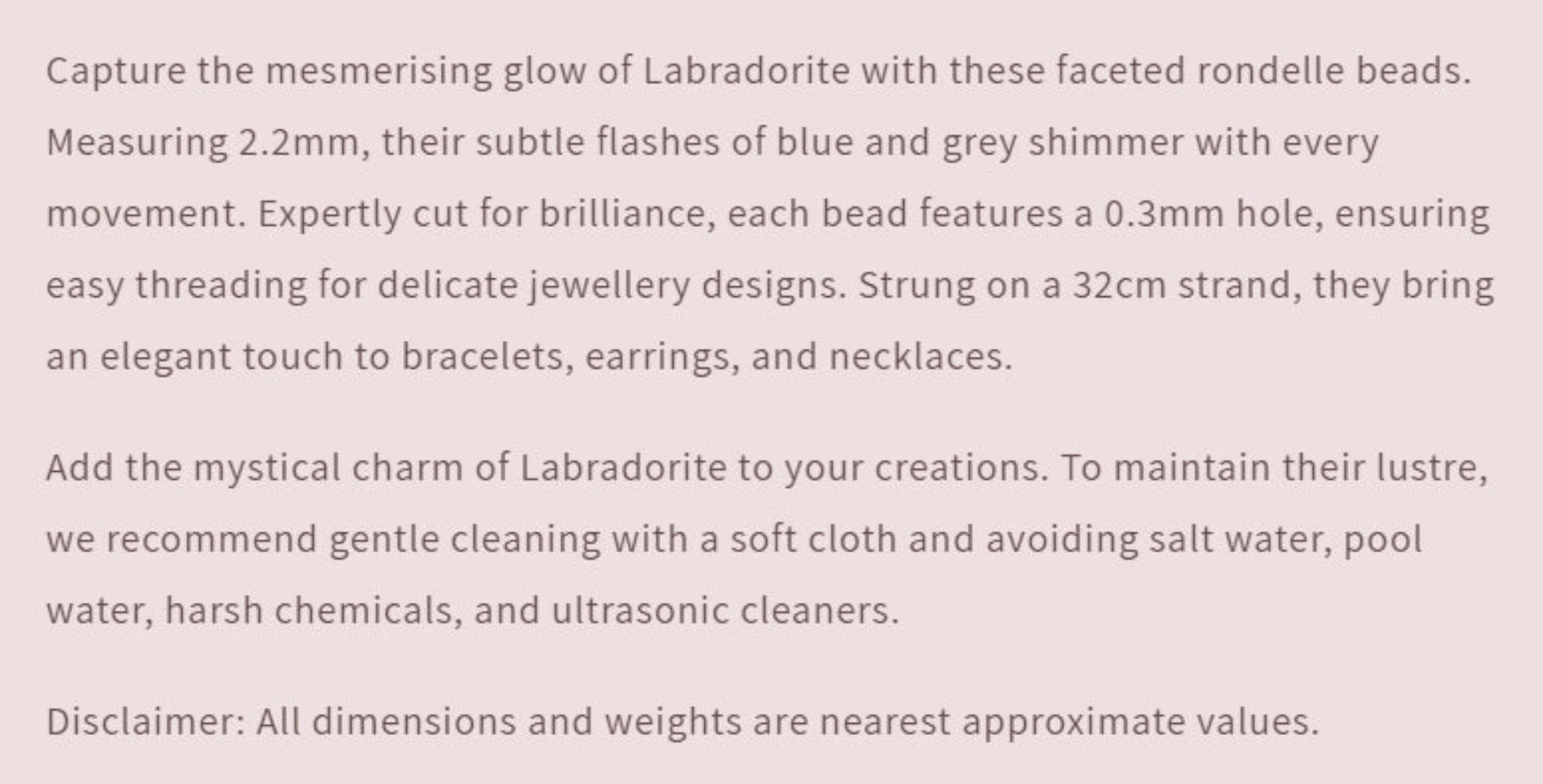 Text describing the product details of the gemstone beads , as seen on the Australian owned Melbourne Gemstone Beads shop.