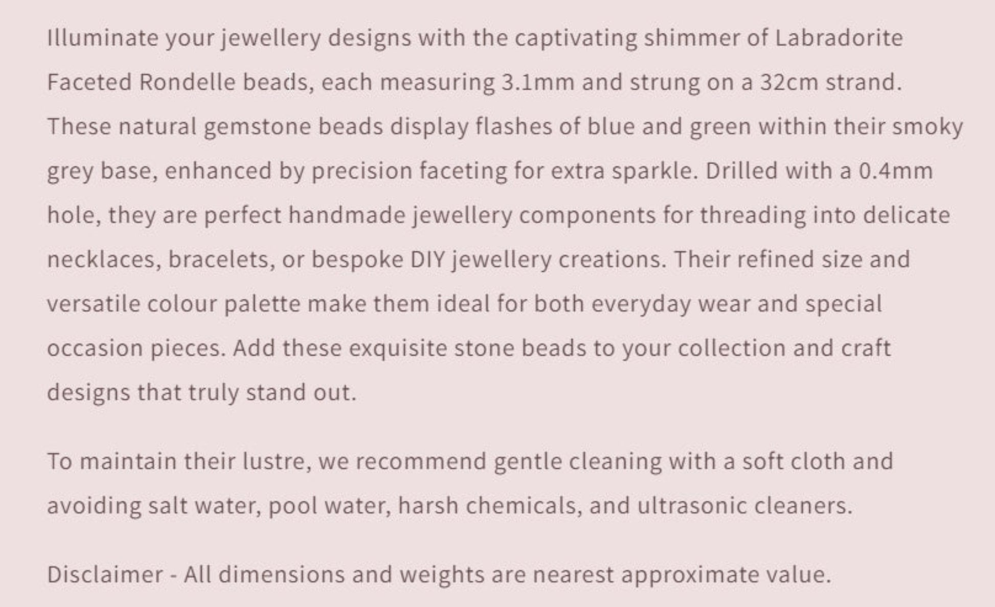 Text describing the product details of the gemstone beads , as seen on the Australian owned and trusted bead supplier, Melbourne Gemstone Beads.