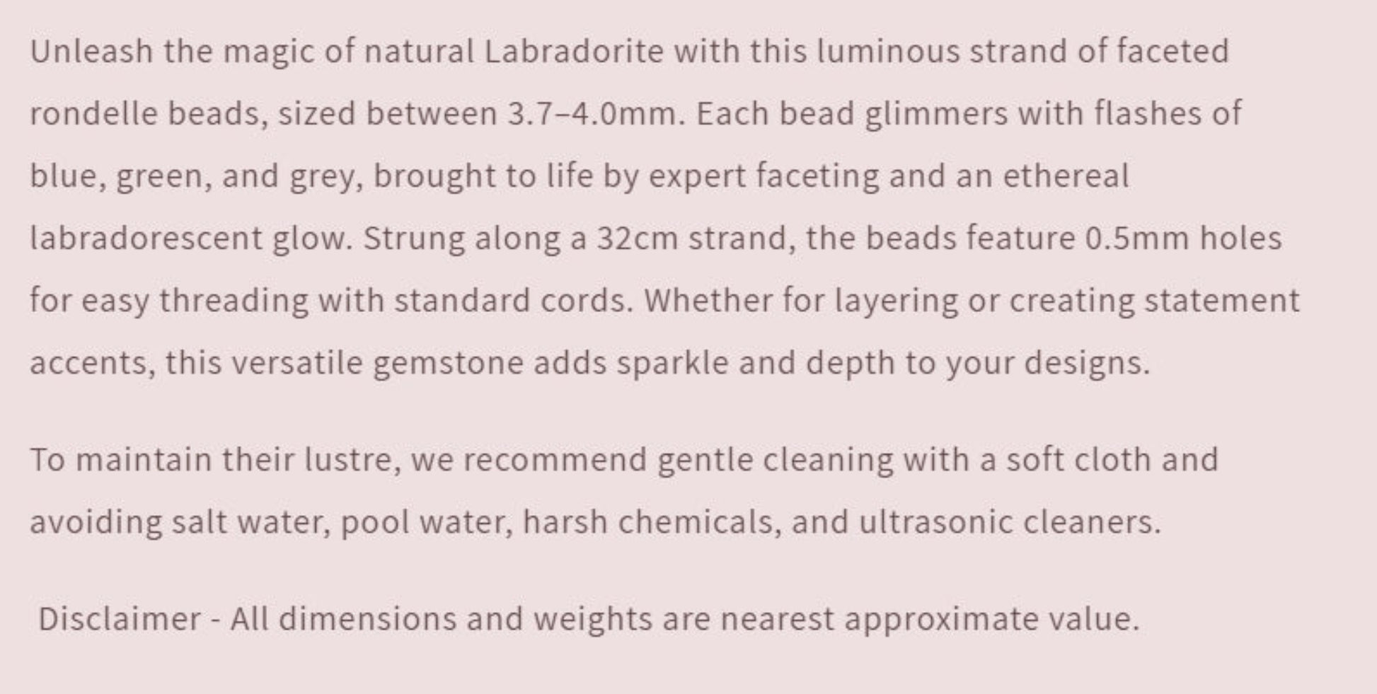 Text describing the product details of the gemstone beads , as seen on the Australian owned Melbourne Gemstone Beads shop.