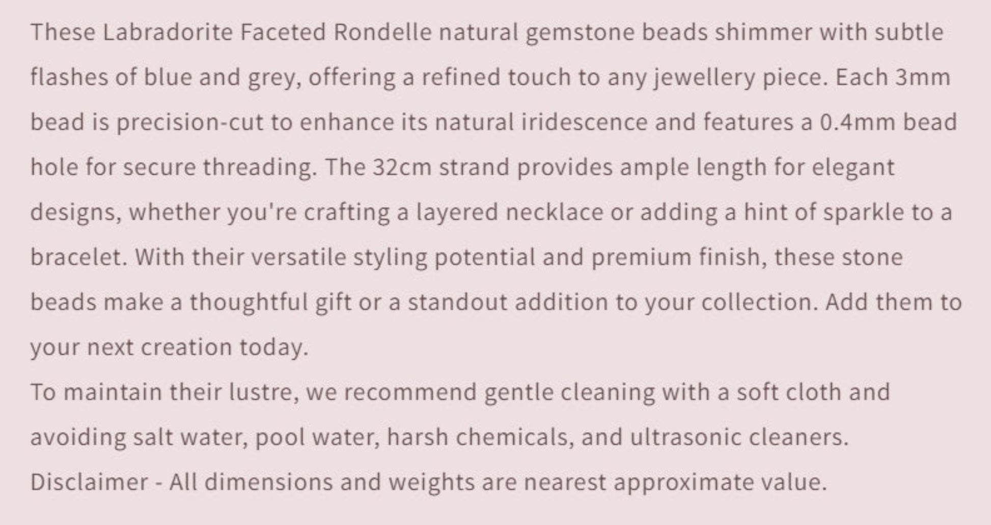 Text describing the product details of the gemstone beads , as seen on the Australian owned and trusted bead supplier, Melbourne Gemstone Beads.