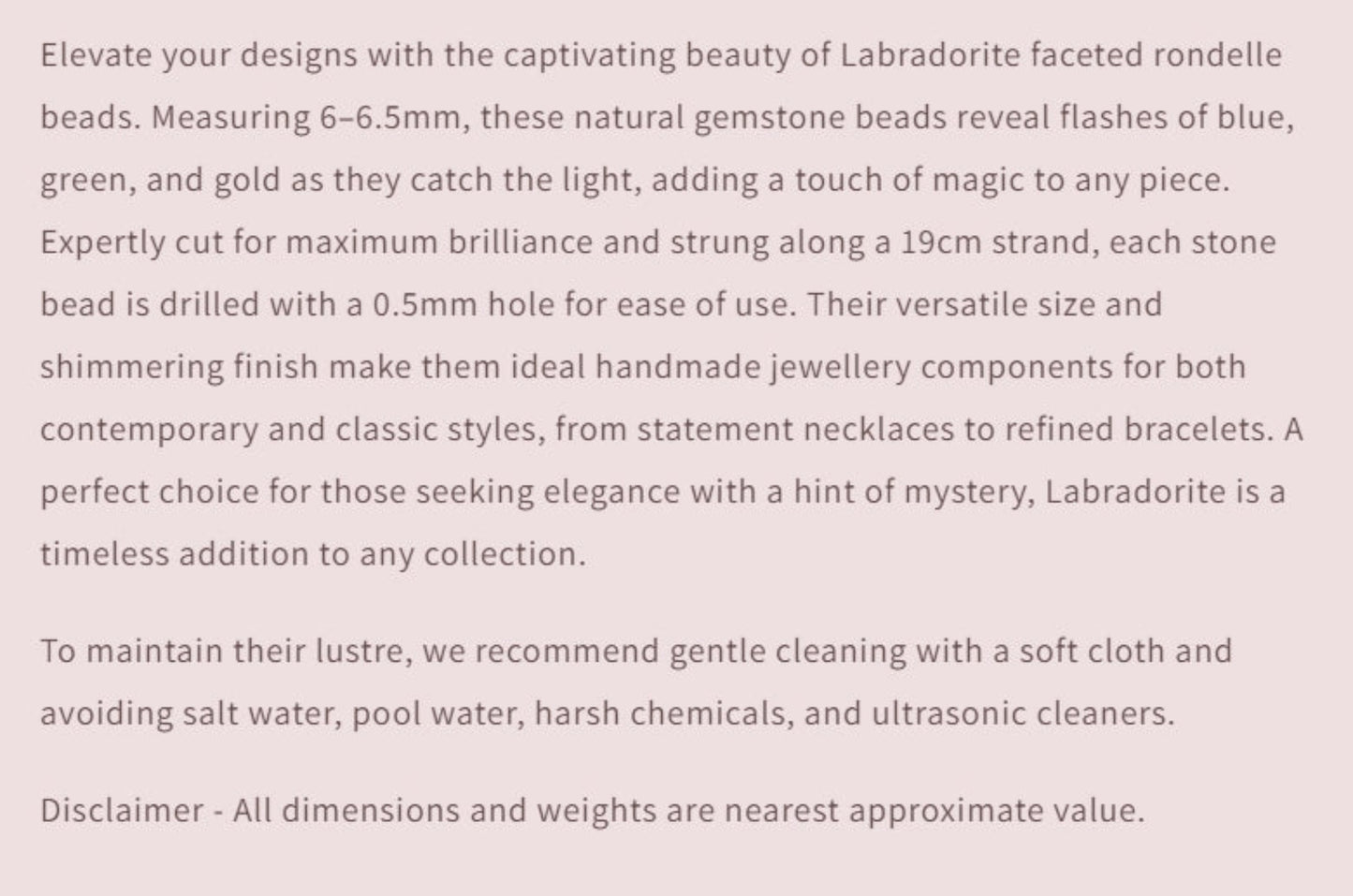 Text describing the product details of the pearls, as seen on the Australian owned and trusted bead supplier, Melbourne Gemstone Beads