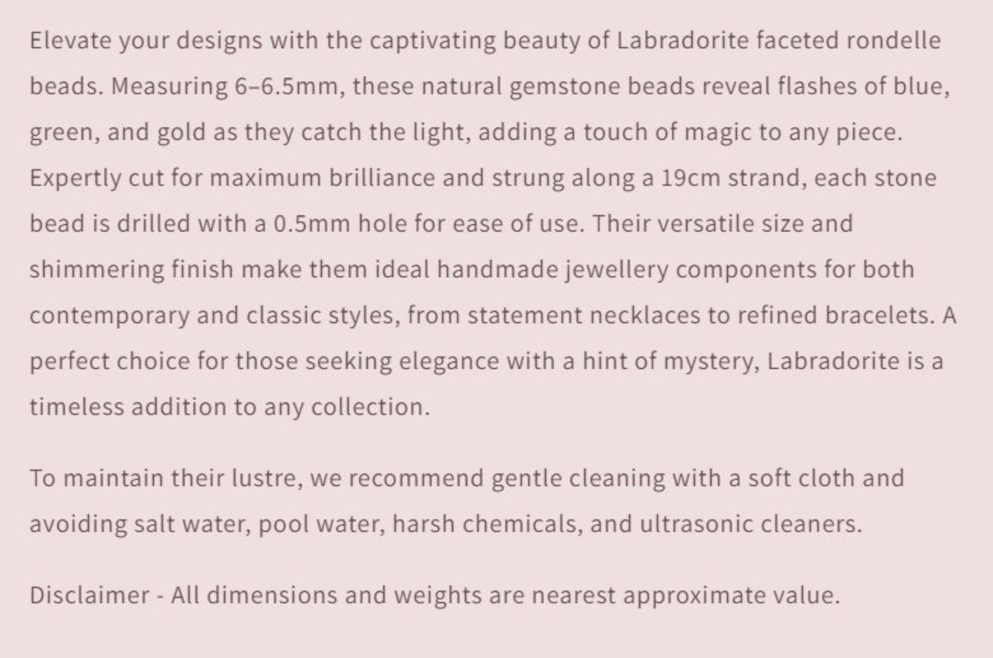 Text describing the product details of the pearls, as seen on the Australian owned and trusted bead supplier, Melbourne Gemstone Beads
