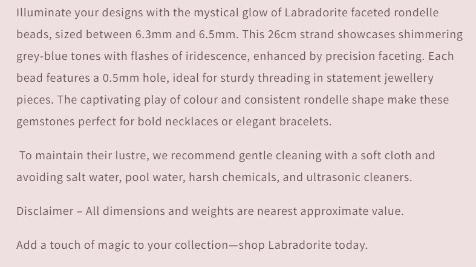 Text describing the product details of the gemstone beads , as seen on the Australian owned Melbourne Gemstone Beads shop.