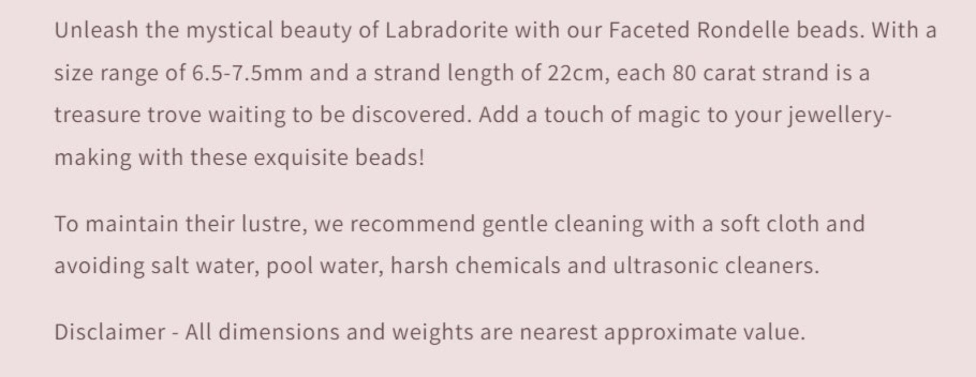 Text describing the product details of the gemstone beads , as seen on the Australian owned Melbourne Gemstone Beads shop.