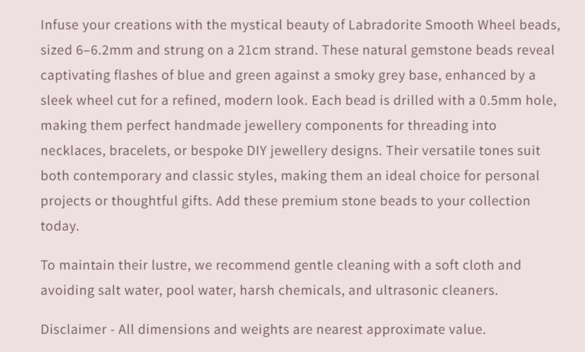 Text describing the product details of the gemstone beads , as seen on the Australian owned and trusted bead supplier, Melbourne Gemstone Beads.