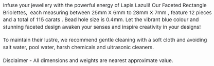 Text describing the product details of the Lapis Lazuli gemstone beads , as seen on the Australian owned Melbourne Gemstone Beads shop.