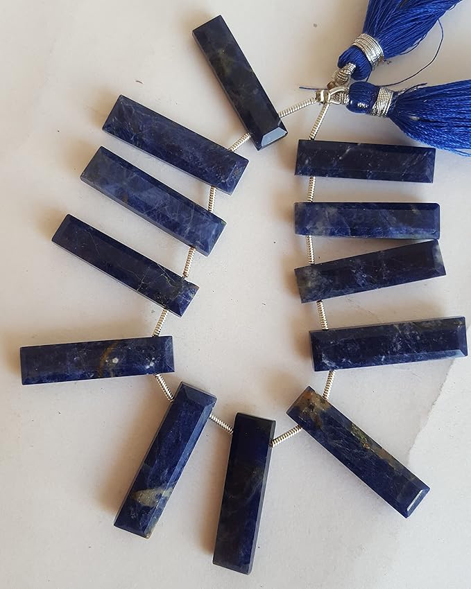  A vibrant strand of Lapis Lazuli Rectangle briolette beautifully threaded.