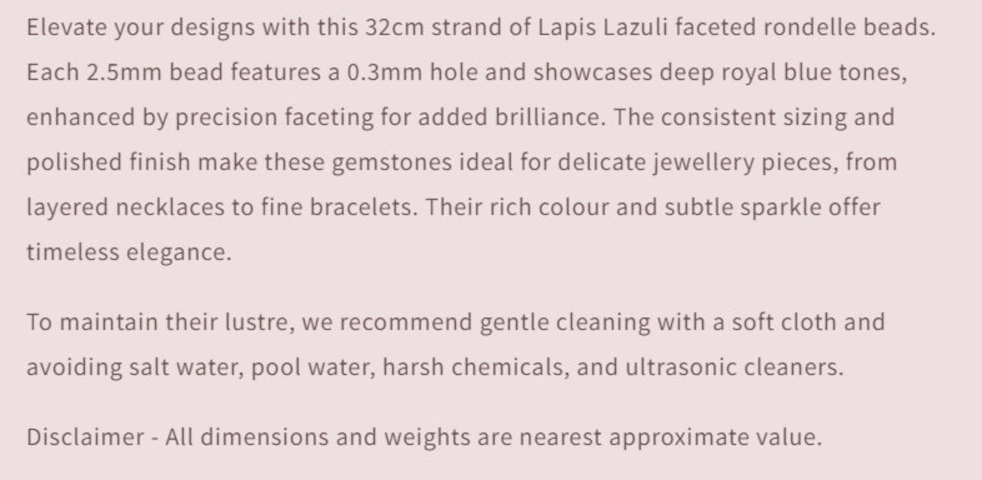 Text describing the product details of the gemstone beads , as seen on the Australian owned Melbourne Gemstone Beads shop.
