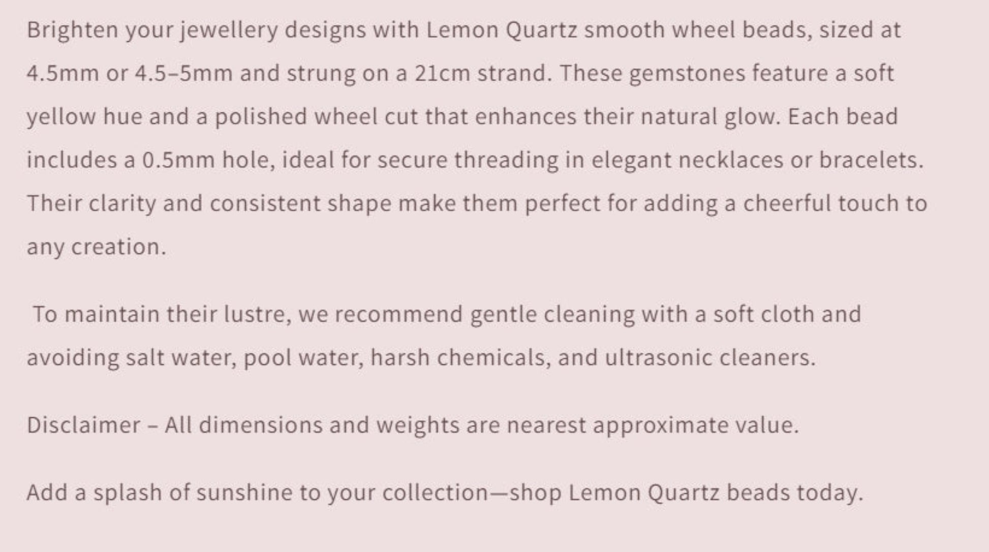 Text describing the product details of the gemstone beads , as seen on the Australian owned Melbourne Gemstone Beads shop.
