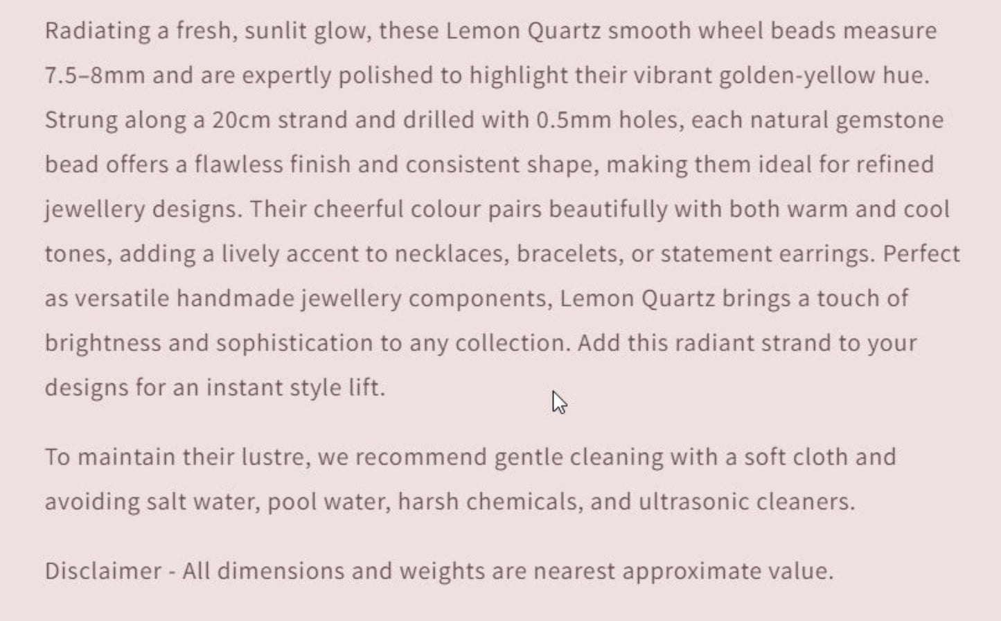 Text describing the product details of the gemstone beads , as seen on the Australian owned and trusted bead supplier, Melbourne Gemstone Beads.
