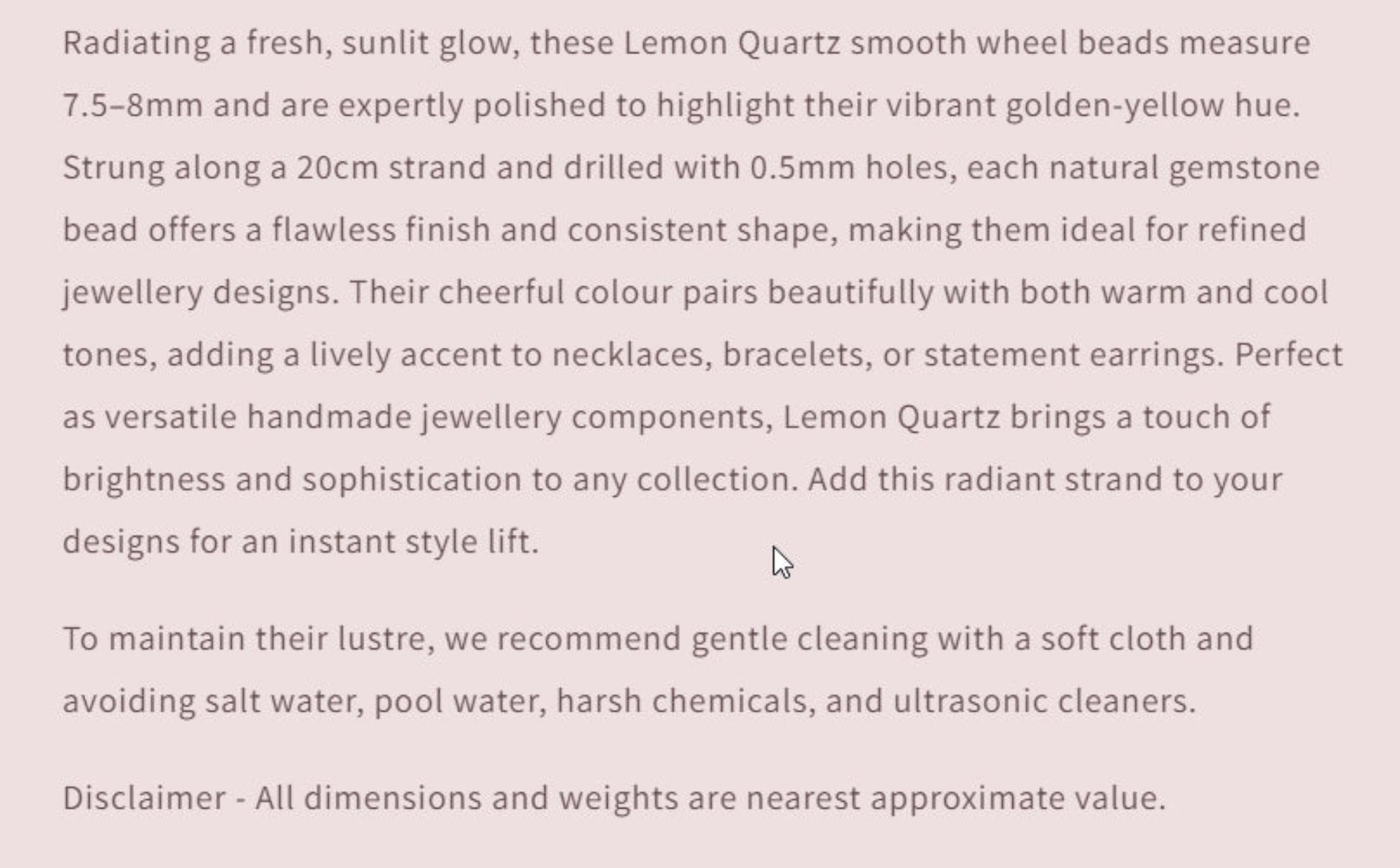 Text describing the product details of the gemstone beads , as seen on the Australian owned and trusted bead supplier, Melbourne Gemstone Beads.