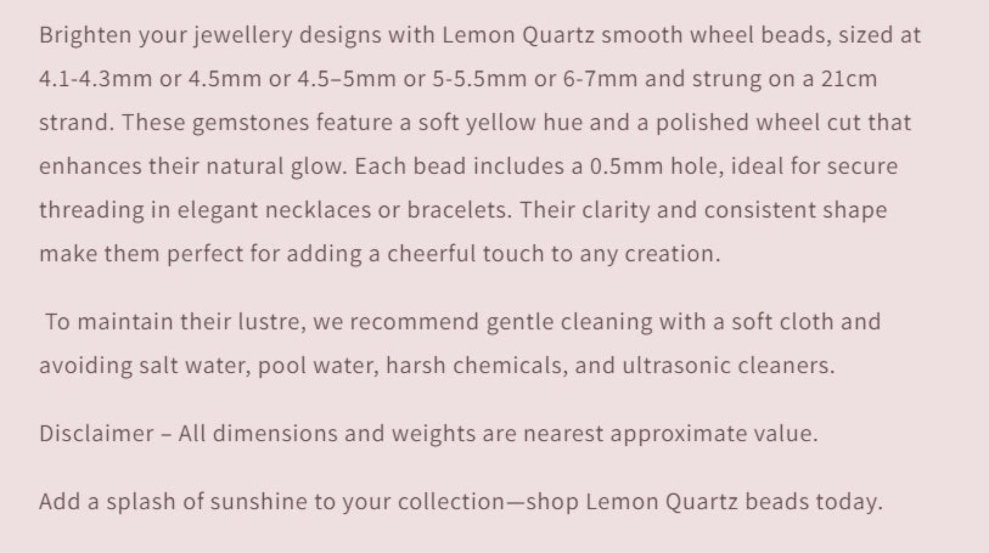 Text describing the product details of the gemstone beads , as seen on the Australian owned and trusted bead supplier, Melbourne Gemstone Beads.