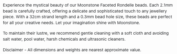 Text describing the product details of the Moonstone Faceted Rondelle 2.1mm gemstone beads , as seen on the Australian owned Melbourne Gemstone Beads shop.