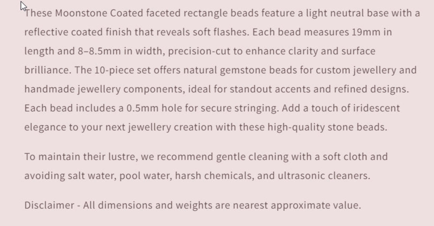 Text describing the product details of the gemstone beads , as seen on the Australian owned and trusted bead supplier, Melbourne Gemstone Beads.