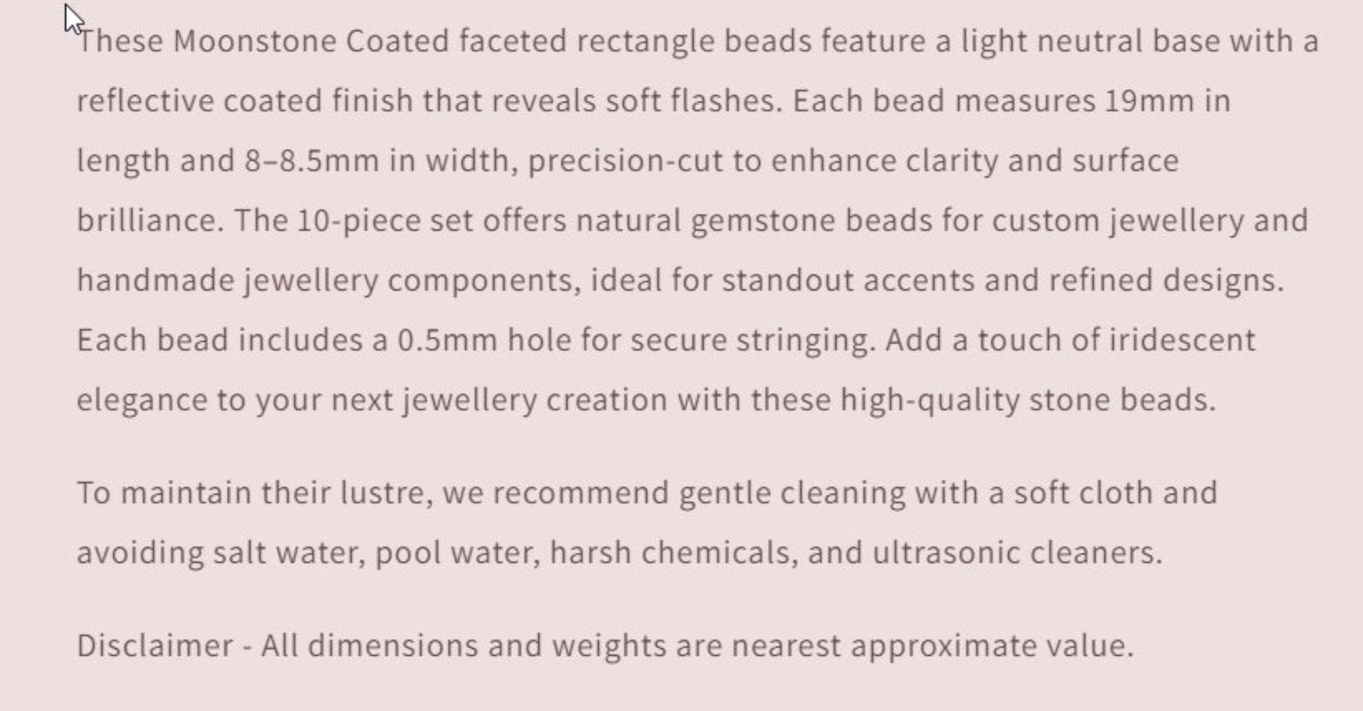 Text describing the product details of the gemstone beads , as seen on the Australian owned and trusted bead supplier, Melbourne Gemstone Beads.
