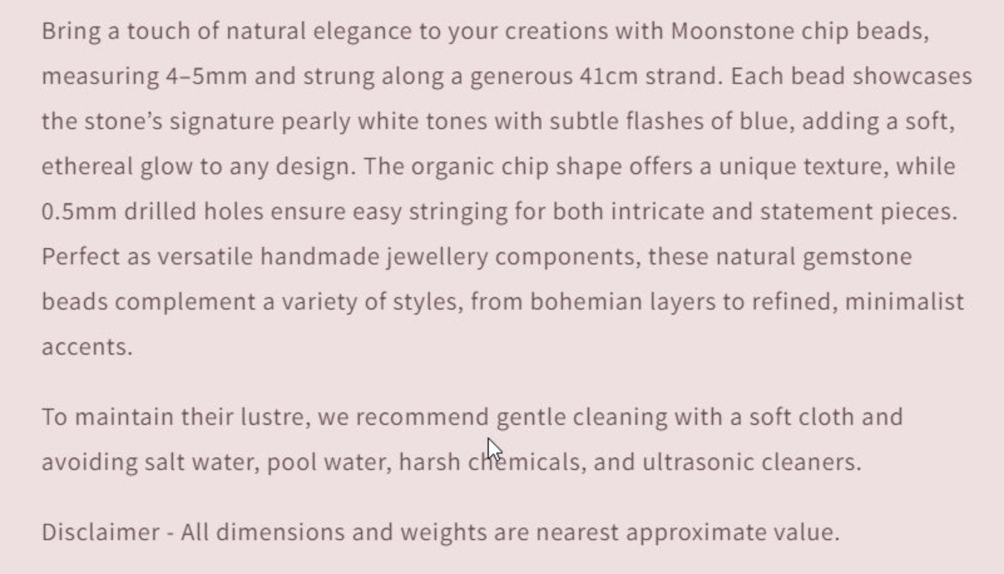 Text describing the product details of the gemstone beads , as seen on the Australian owned and trusted bead supplier, Melbourne Gemstone Beads.