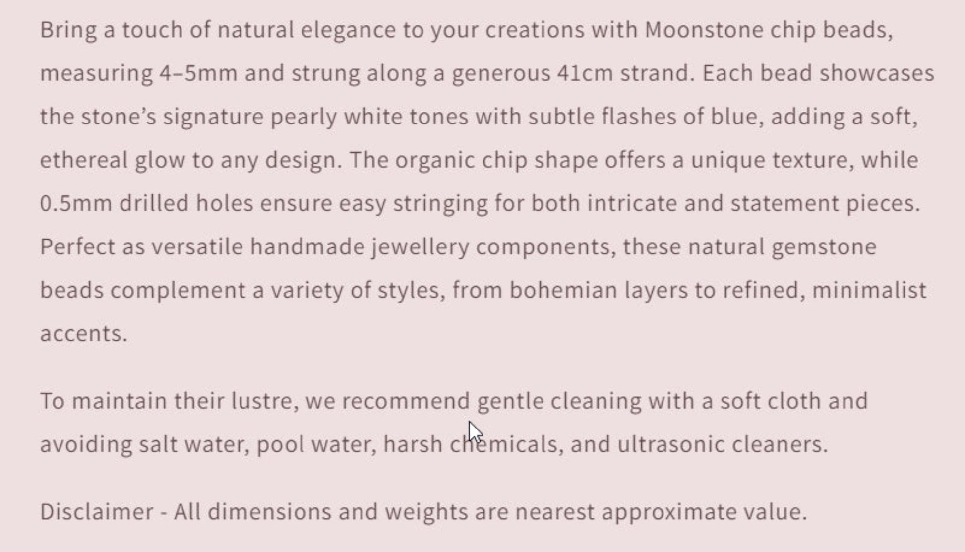 Text describing the product details of the gemstone beads , as seen on the Australian owned and trusted bead supplier, Melbourne Gemstone Beads.