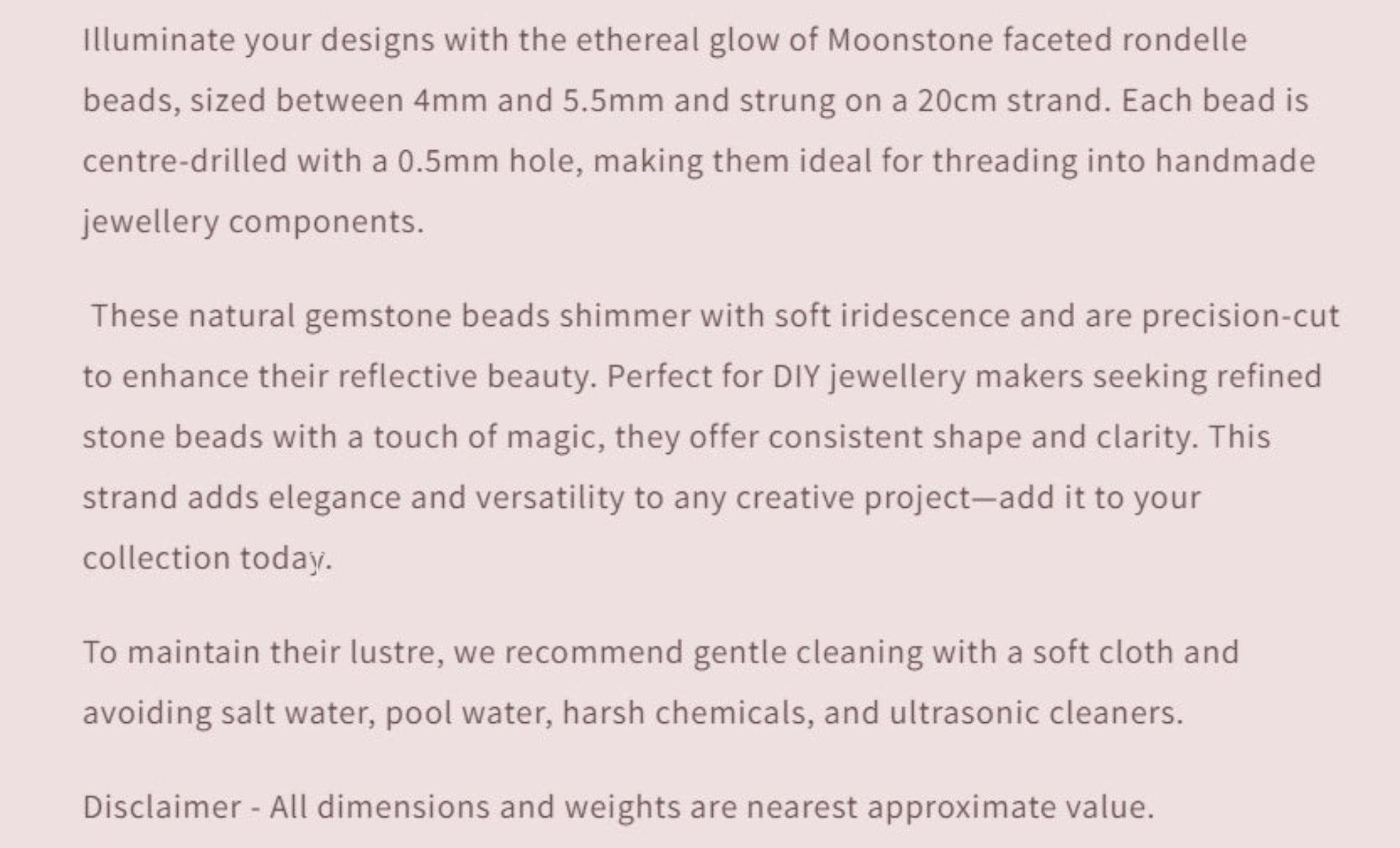 Text describing the product details of the gemstone beads , as seen on the Australian owned and trusted bead supplier, Melbourne Gemstone Beads.