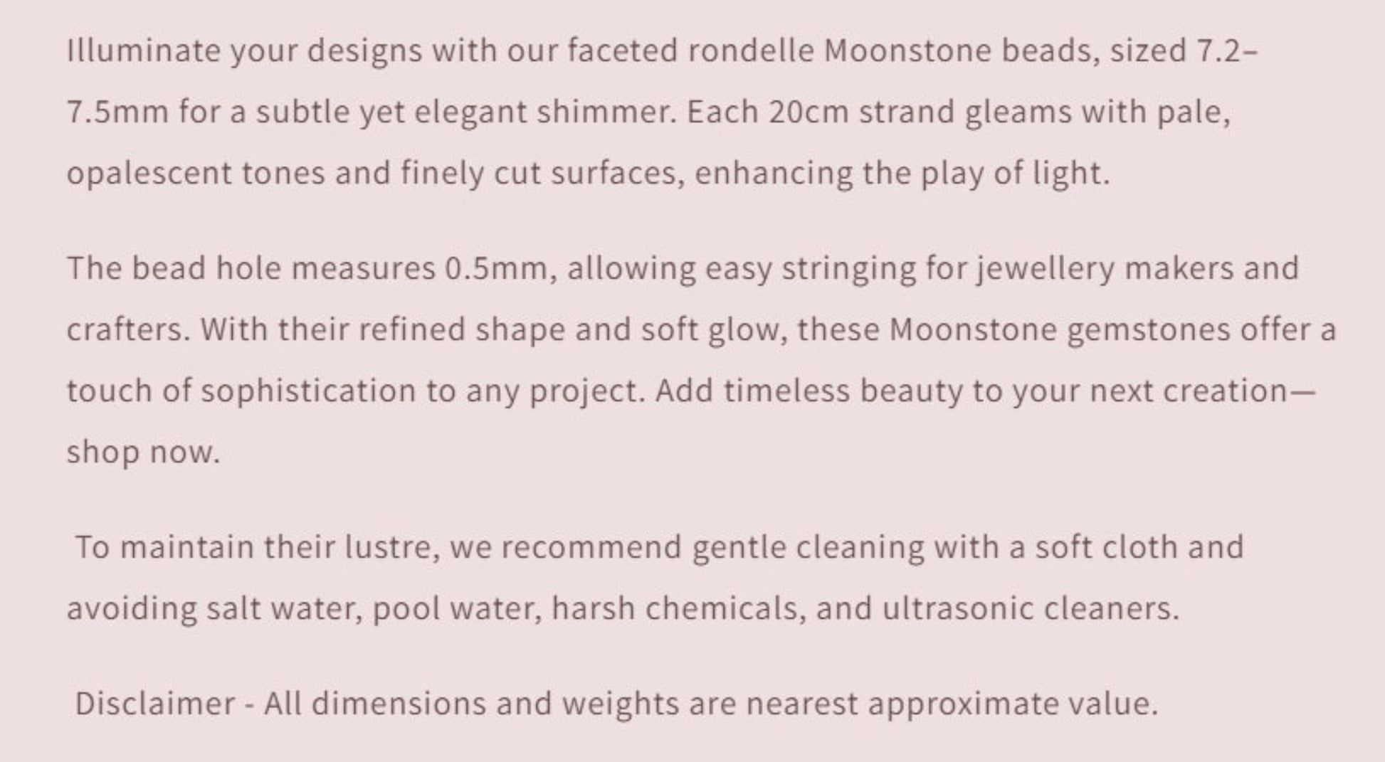 Text describing the product details of the gemstone beads , as seen on the Australian owned Melbourne Gemstone Beads shop.