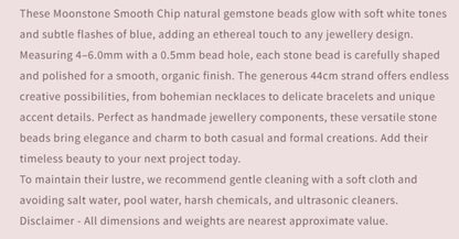 Text description of Moonstone Smooth Chip gemstone beads with product details.