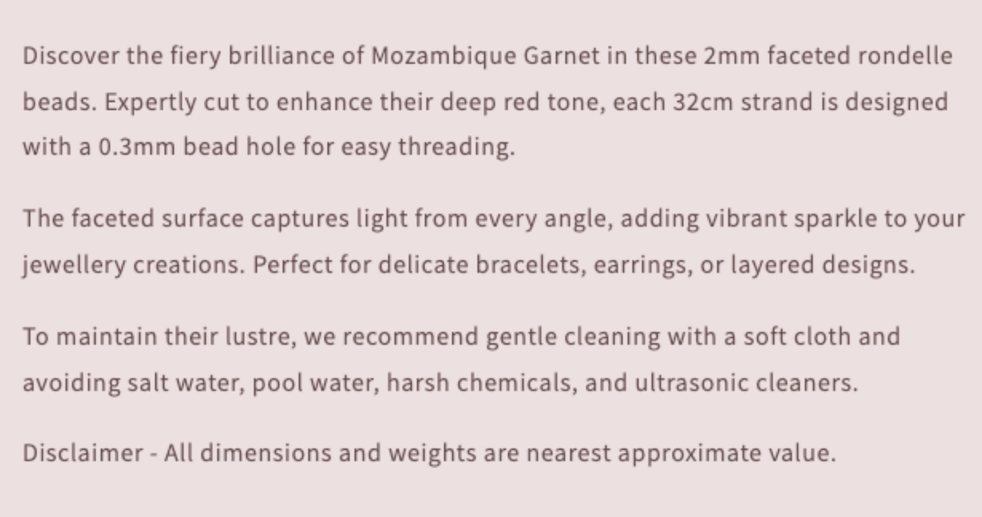 Text describing the product details of the gemstone beads , as seen on the Australian owned Melbourne Gemstone Beads shop.