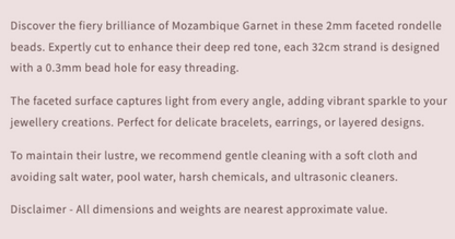 Text describing the product details of the gemstone beads , as seen on the Australian owned Melbourne Gemstone Beads shop.