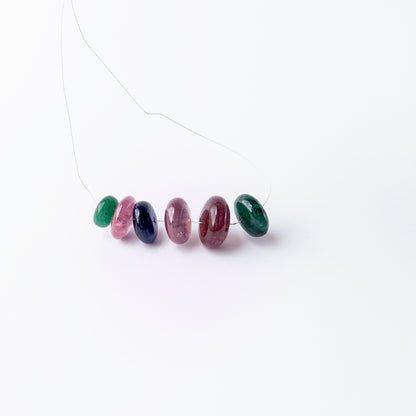 Genuine Emerald, Ruby and Blue Sapphire stone beads in smooth rondelle cut, ideal for gemstone beads for DIY jewellery.