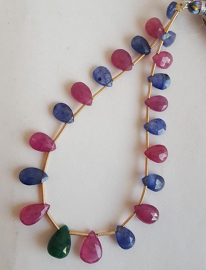 A strand of multi-stone beads, faceted pear style, measuring 8.0-10mm in size.