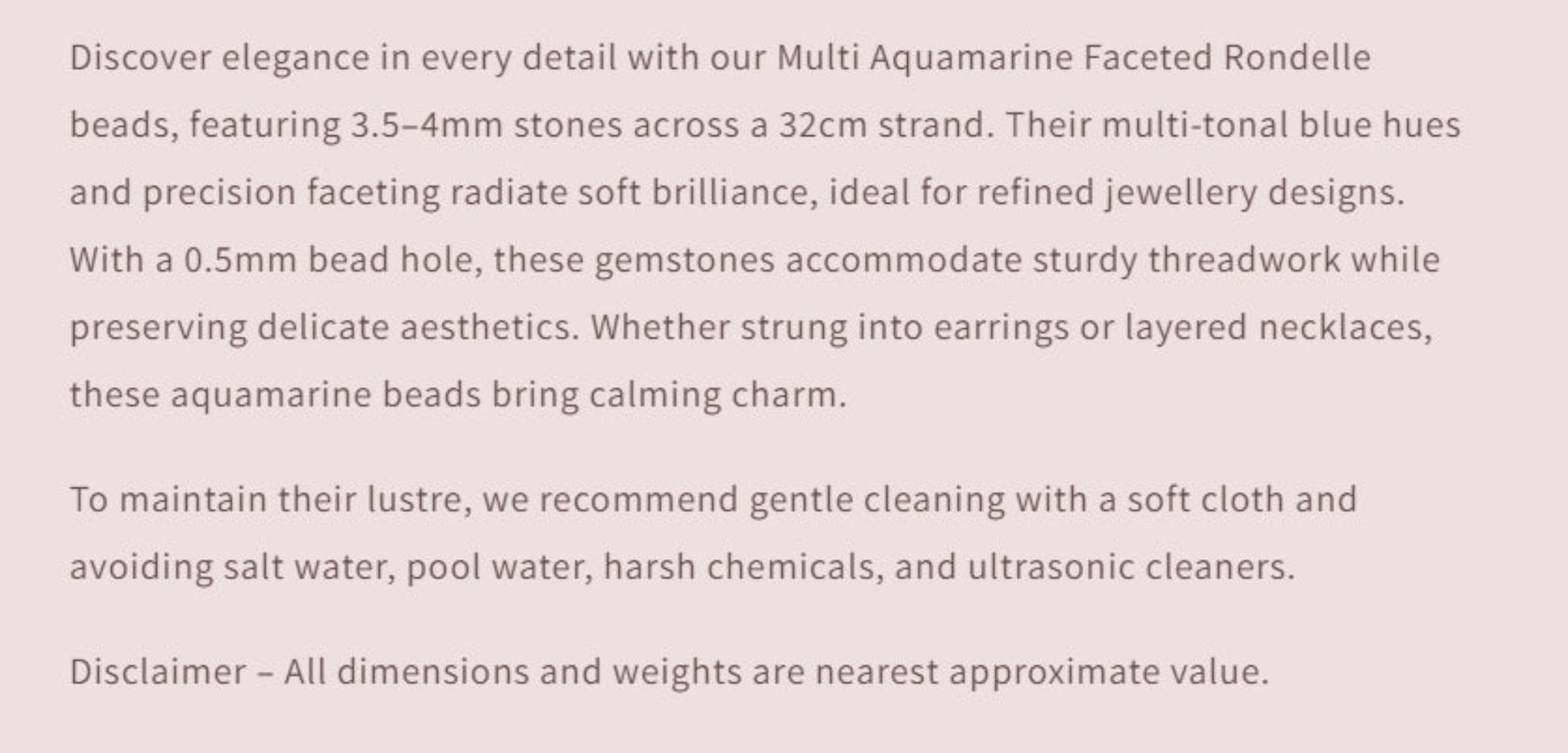 Text describing the product details of the gemstone beads , as seen on the Australian owned Melbourne Gemstone Beads shop.