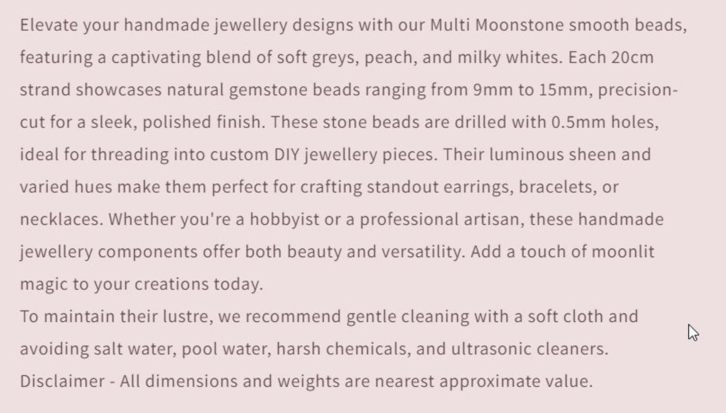 Text describing the product details of the gemstone beads , as seen on the Australian owned and trusted bead supplier, Melbourne Gemstone Beads.