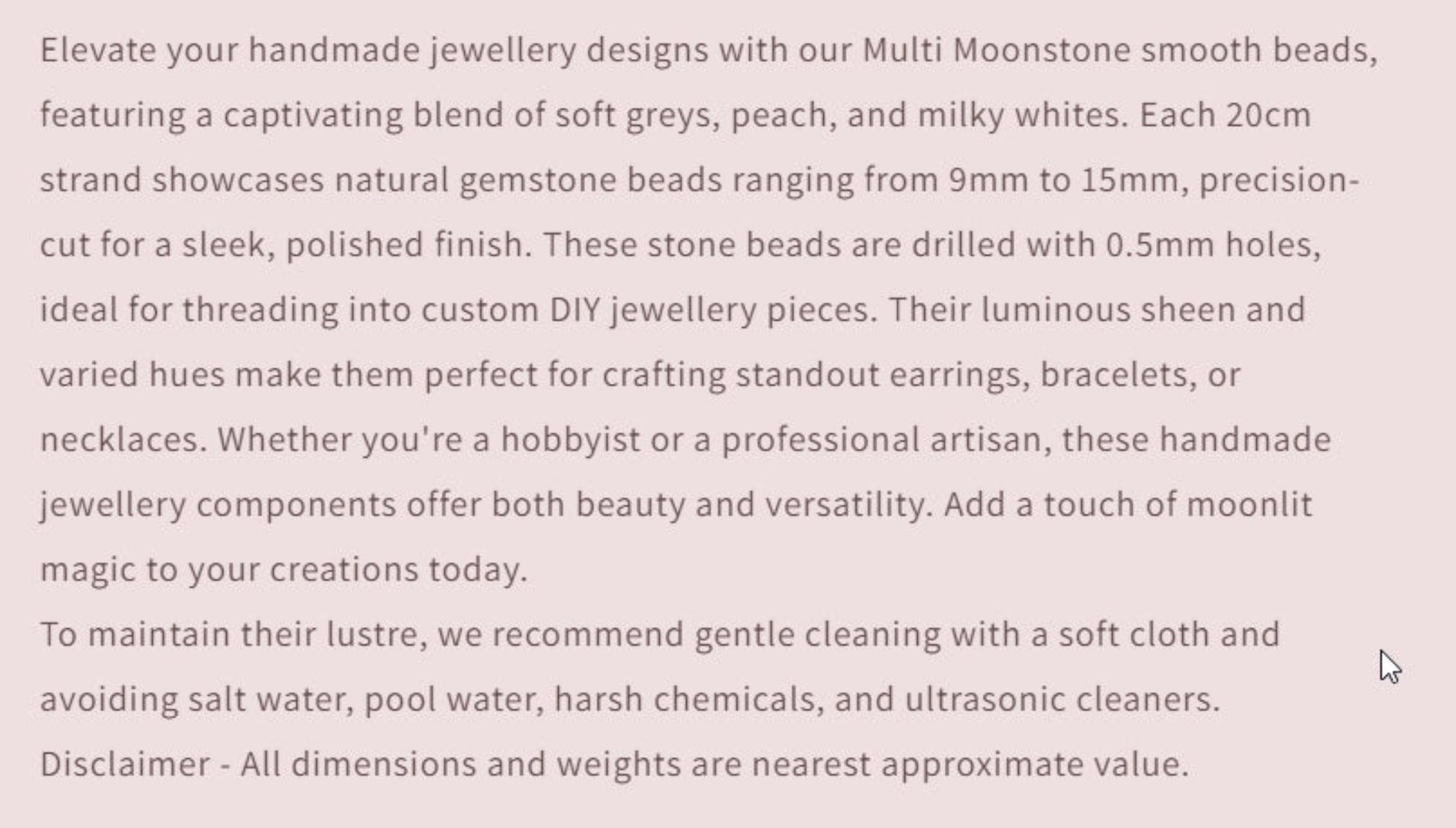 Text describing the product details of the gemstone beads , as seen on the Australian owned and trusted bead supplier, Melbourne Gemstone Beads.