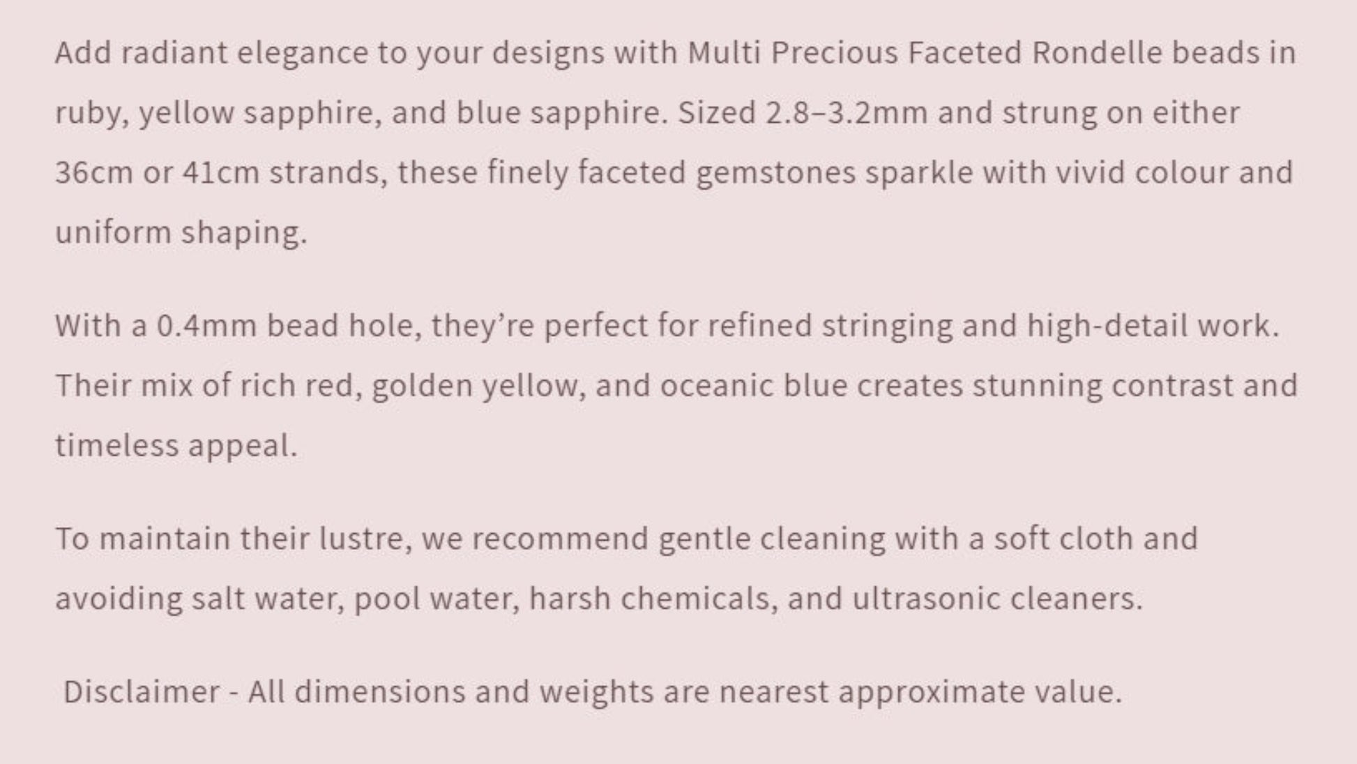Text describing the product details of the gemstone beads , as seen on the Australian owned Melbourne Gemstone Beads shop.