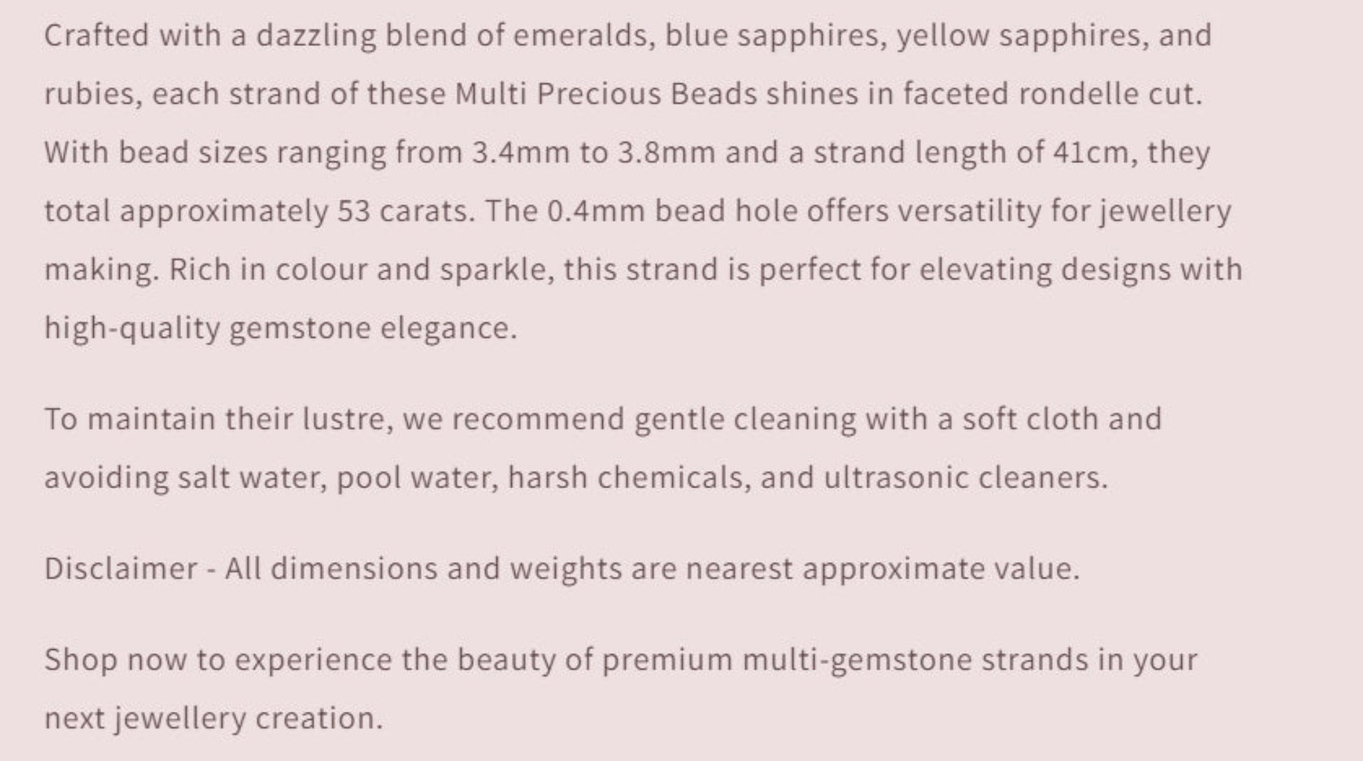 Text describing the product details of the gemstone beads , as seen on the Australian owned Melbourne Gemstone Beads shop.