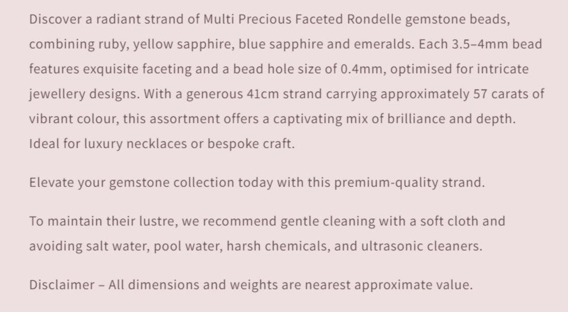 Text describing the product details of the gemstone beads , as seen on the Australian owned Melbourne Gemstone Beads shop.
