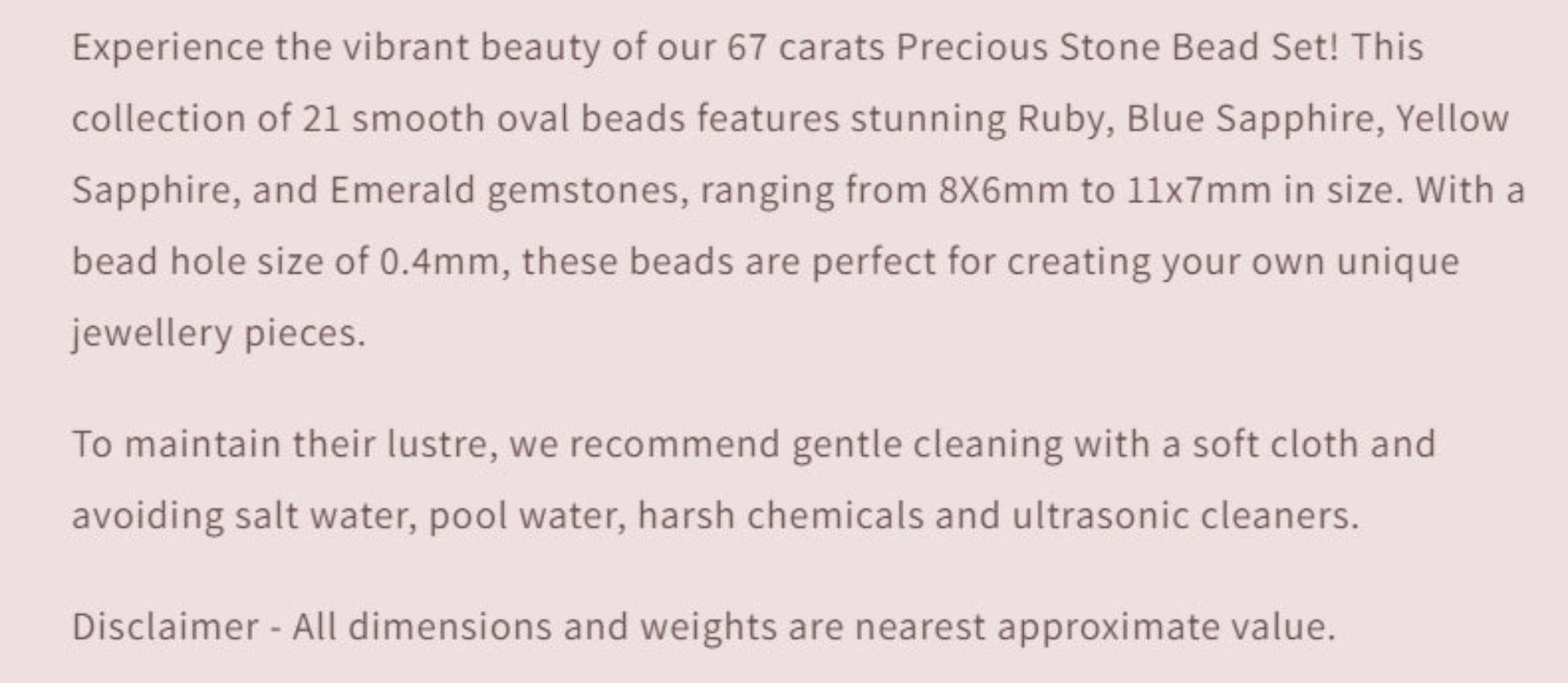Text describing the product details of the gemstone beads , as seen on the Australian owned Melbourne Gemstone Beads shop.