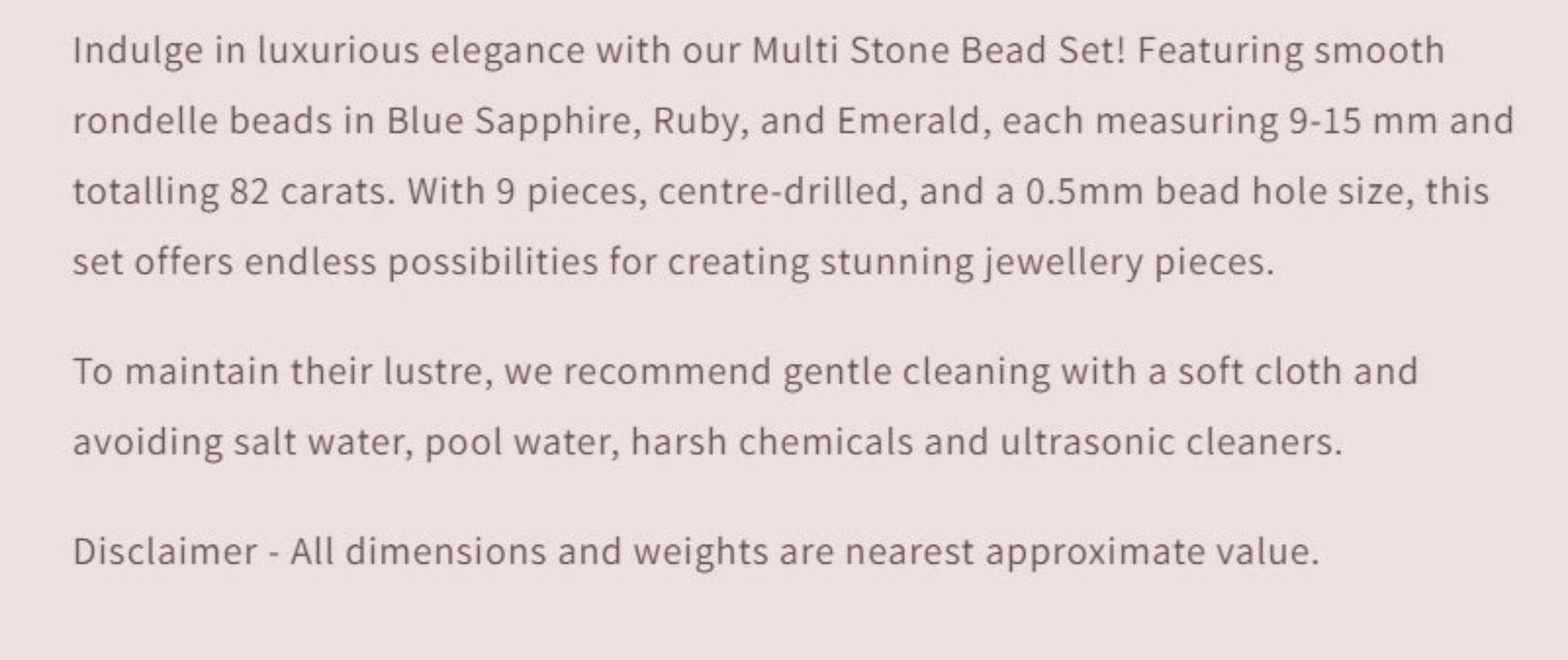 Text describing the product details of the gemstone beads , as seen on the Australian owned Melbourne Gemstone Beads shop.