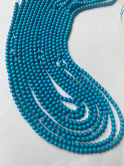 Howlite Turquoise Smooth Round beads, 2.3mm  size, on a strand, ideal for jewellery making.