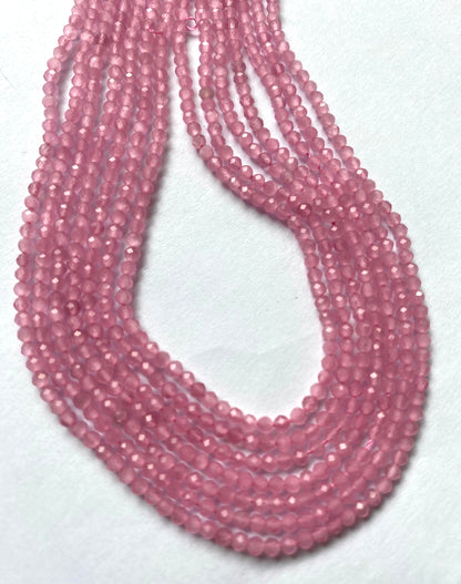 Beautiful strands of faceted pink quartz beads, 2.5mm in size, radiating a fresh and lively appearance.  