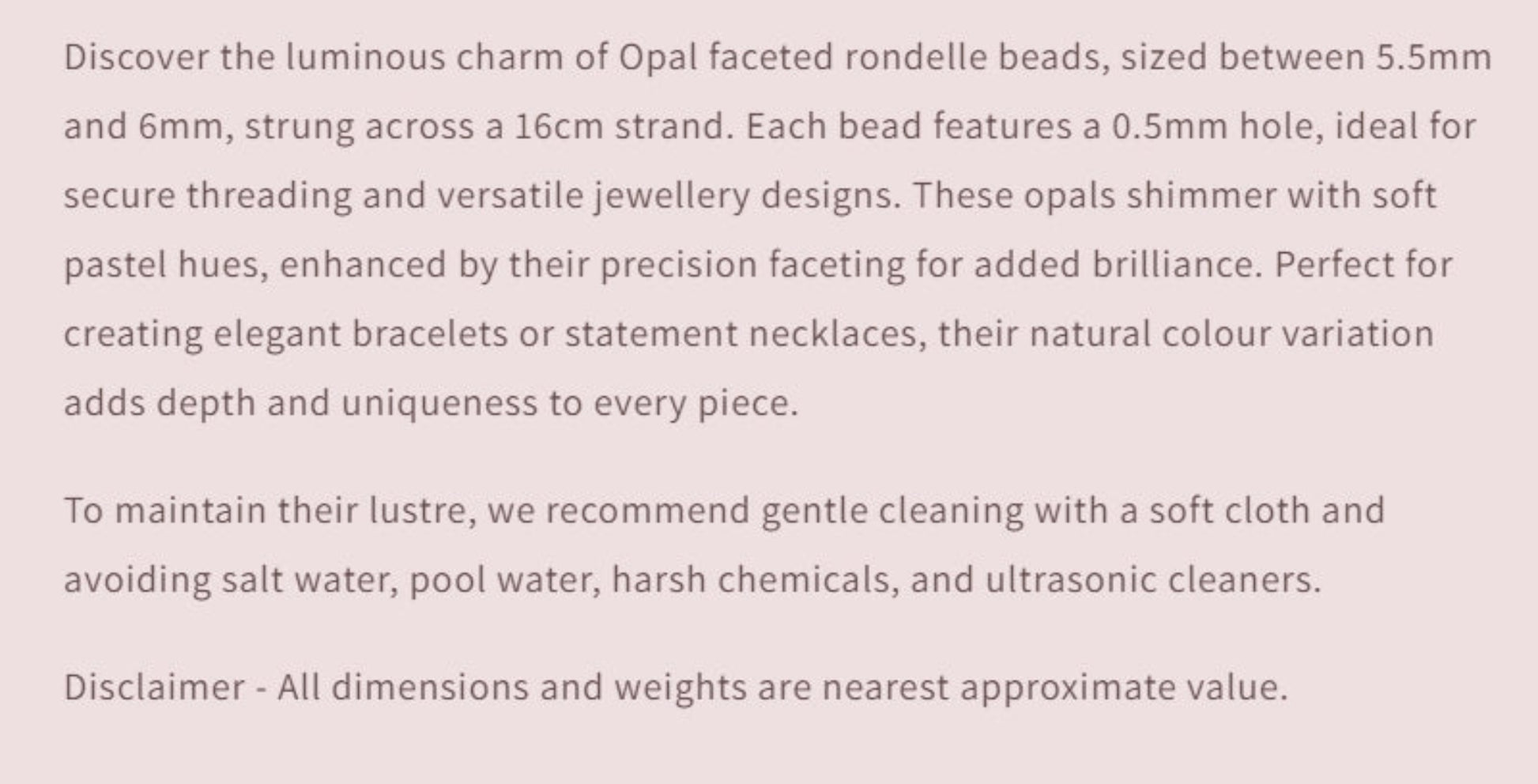 Text describing the product details of the gemstone beads , as seen on the Australian owned Melbourne Gemstone Beads shop.