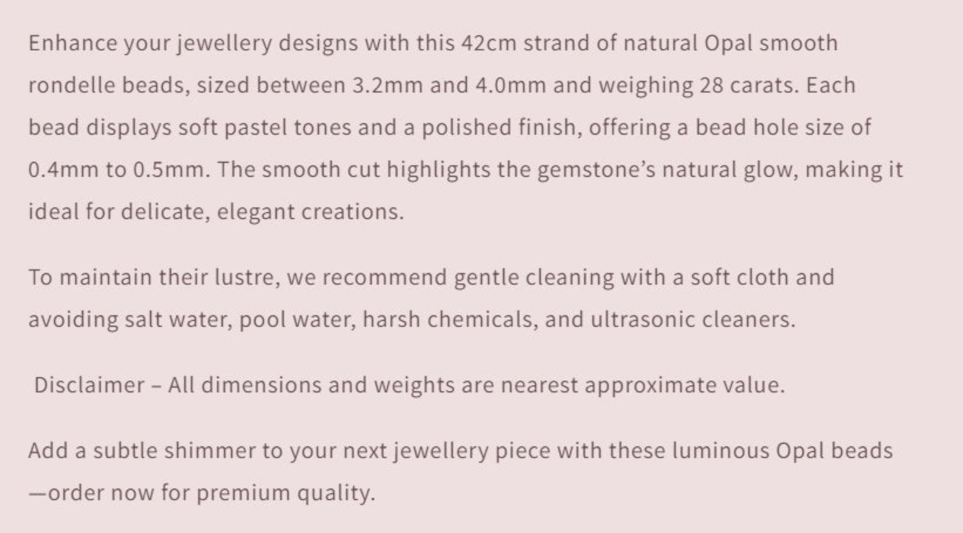 Text describing the product details of the gemstone beads , as seen on the Australian owned Melbourne Gemstone Beads shop.
