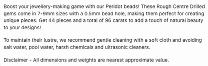 Text describing the product details of the Peridot natural gemstone beads, as seen on the Australian owned Melbourne Gemstone Beads shop.