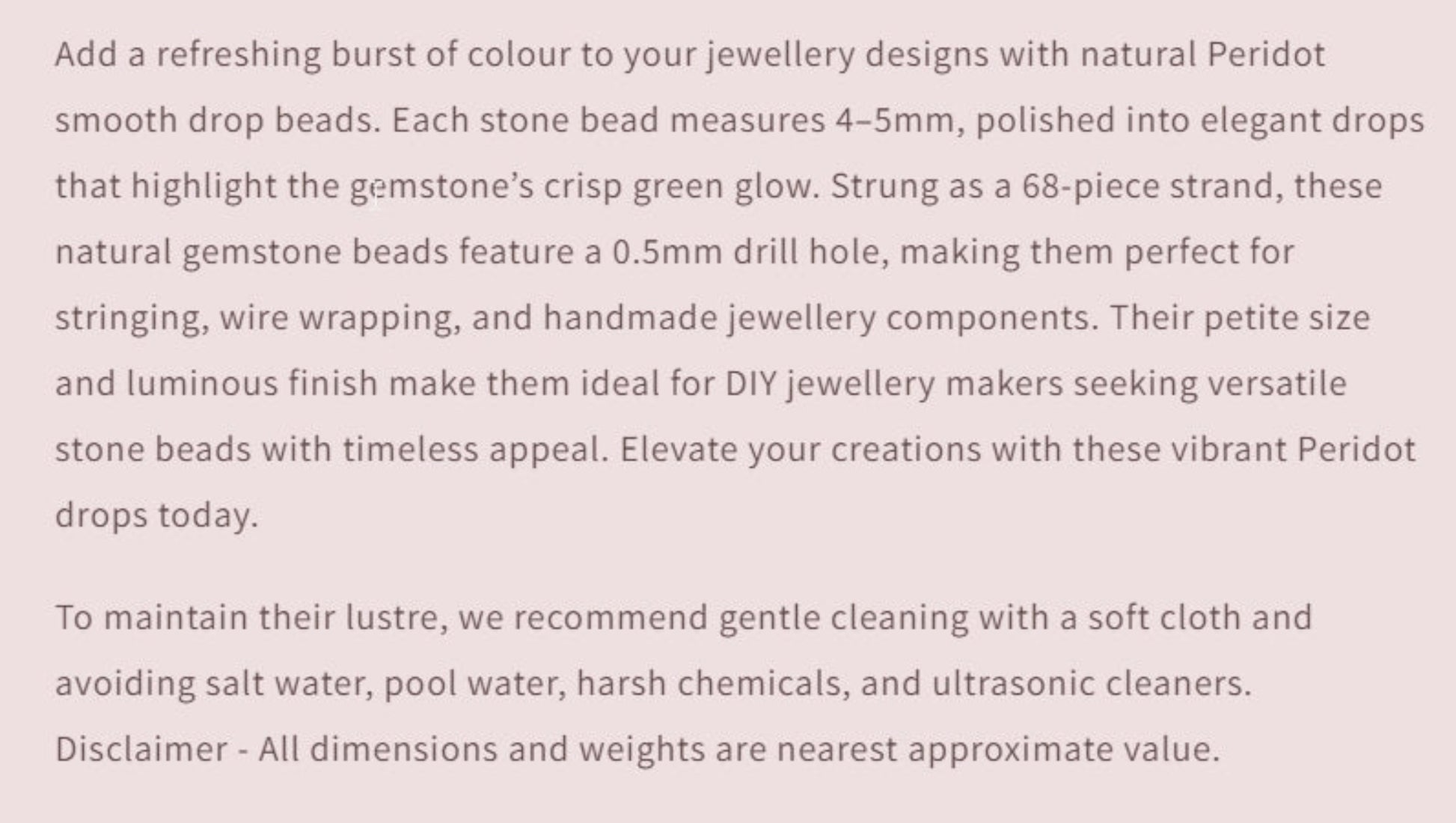 Text describing the product details of the gemstone beads , as seen on the Australian owned and trusted bead supplier, Melbourne Gemstone Beads.