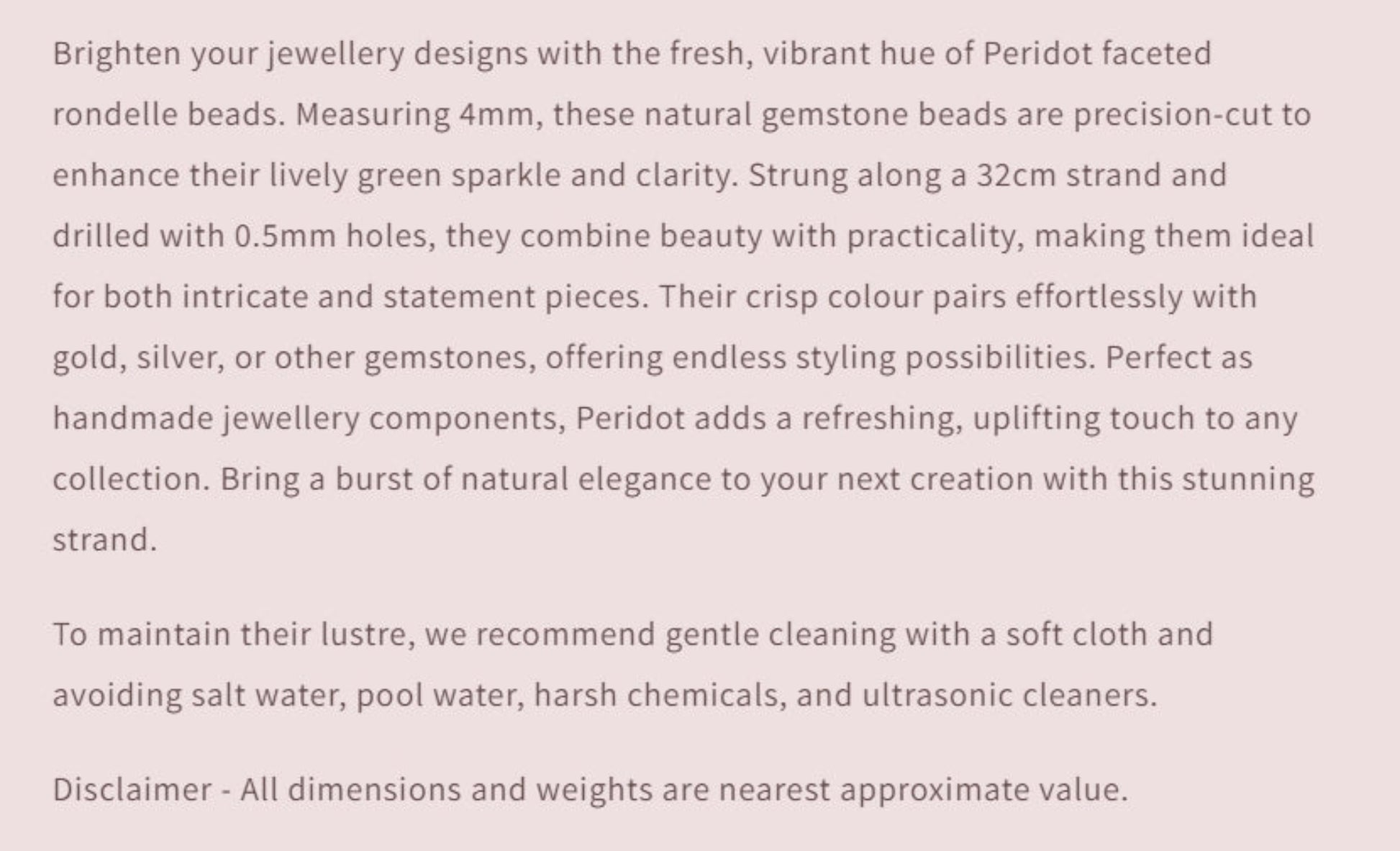 Text describing the product details of the gemstone beads , as seen on the Australian owned and trusted bead supplier, Melbourne Gemstone Beads.