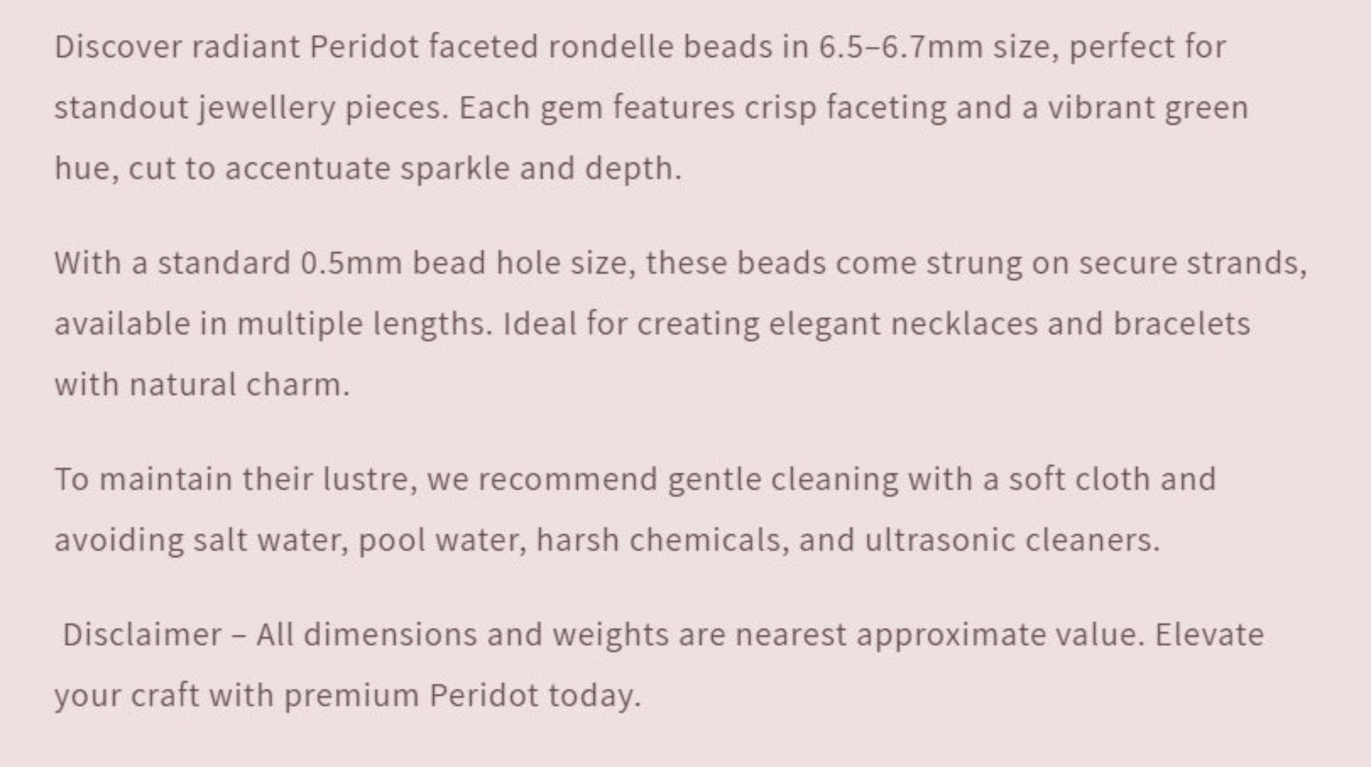 Text describing the product details of the gemstone beads , as seen on the Australian owned Melbourne Gemstone Beads shop.